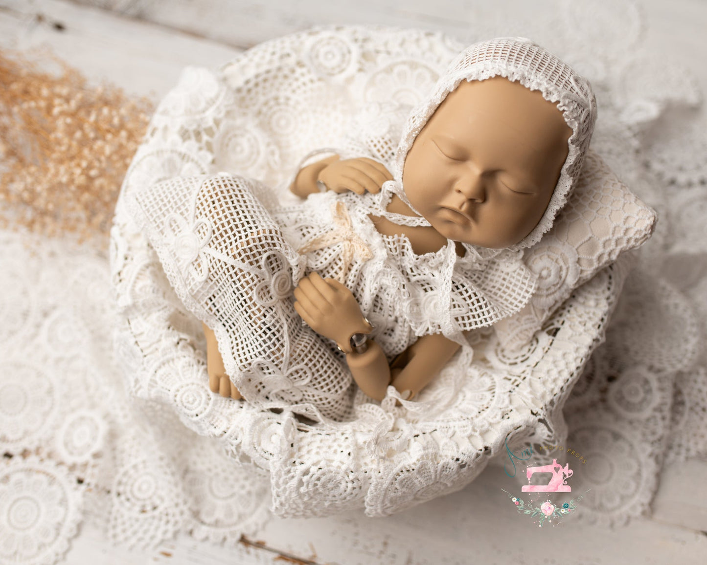 DAISY - set dress, panties and bonnet nb